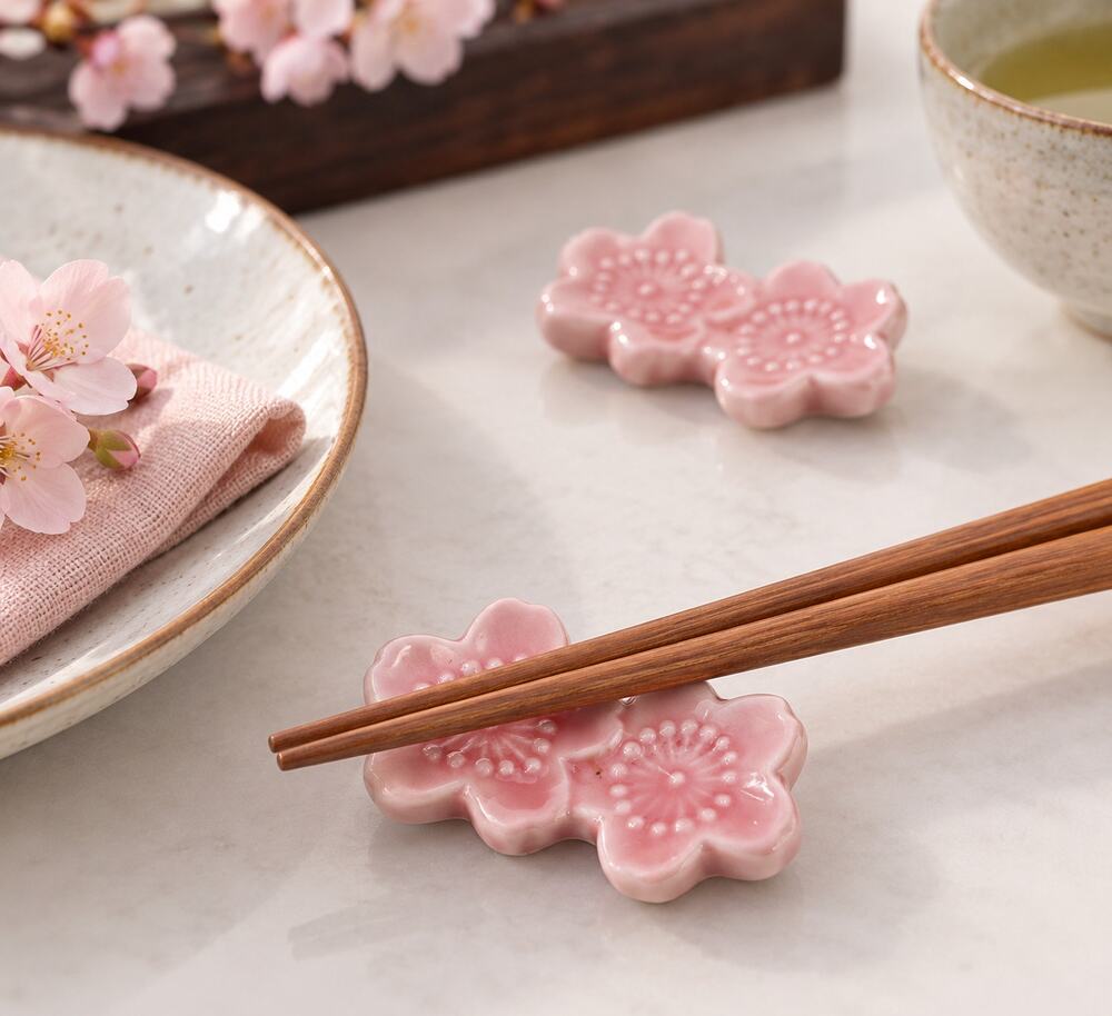 Japanese Cherry Blossom Chopstick Rests Pink Ceramic Sakura Set 10 Table Decor